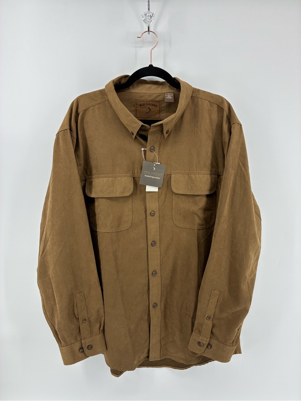 Reel Legend Men's Tan Casual Button-Down Shirt Suede Like Fisherman Cottage